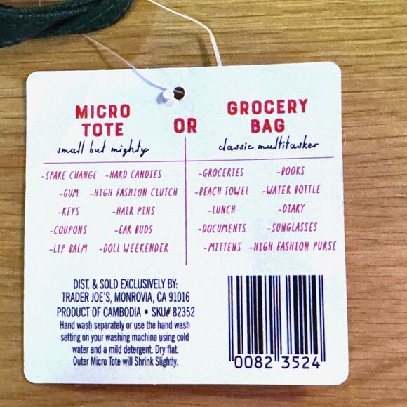 Trader Joe's Canvas Micro Tote with Grocery Bag, Green - Picture 12 of 14